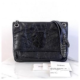 Saint Laurent Vintage Medium Leather Black Shoulder Bag Black