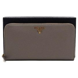 Prada ARGILLA Leather Zipper Long Wallet Brown