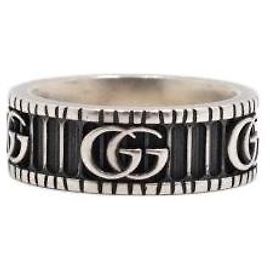 Gucci Silver GG Logo Marmont Wide Ring Silvery