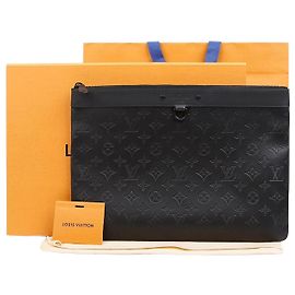 Louis Vuitton Monogram Shadow Leather Pochette Clutch Bag Black Black