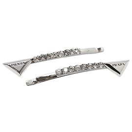 Prada Haarklammer mit Kristall-Dreiecks-Logo Silber