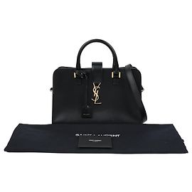 Saint Laurent Cabas Baby Leather Tote Shoulder Bag Black with Gold Hardware Black
