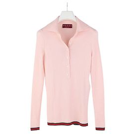Gucci Polo de cashmere e seda bordado Rosa Rosa