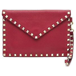 Valentino Rockstud Envelope Clutch Red Red