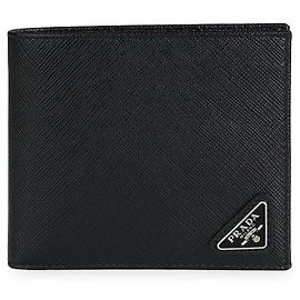 Prada Carteira bi-fold para homem em Saffiano com logótipo triangular Preto