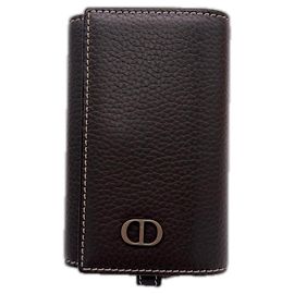 Christian Dior Brown Grained Calf Leather Key Case Brown
