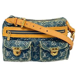 Bolsa de Ombro Louis Vuitton Monogram Denim Baggy PM Azul Bege