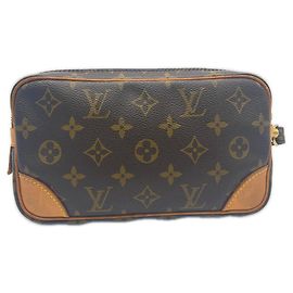 Sac pochette Louis Vuitton Monogram Marly Dragonne PM Marron Beige