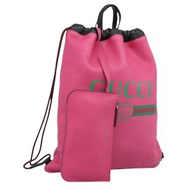 Gucci Logo Drawstring Printed Leather Medium Rose