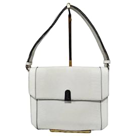 Sac à épaule accordéon en lézard vintage Yves Saint Laurent Off-White Blanc