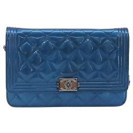 Chanel Boy Flap Quilted Patent Small Blu