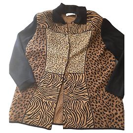 Escada Cardigan imprimé léopard et zèbre Marron Noir Imprimé léopard Imprimé Zèbre