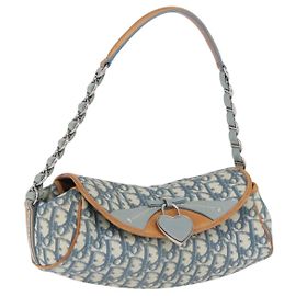 Borsa a catena Romantic Christian Dior Trotter Canvas PVC Blu Argento Auth 197045SAM Argento Blu