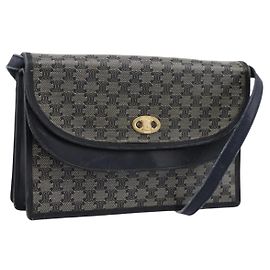 Céline Borsa a tracolla CELINE Macadam Canvas PVC Navy Gold Auth 197504 D'oro Blu navy