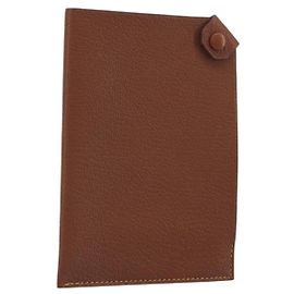 Hermès HERMES Tarmac Passport Case Leather Brown Auth 196663V Brown