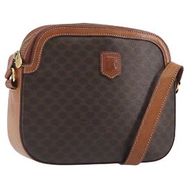 Céline Bolsa de Ombro CELINE Macadam Canvas PVC Leather Brown Gold Auth mr2826 Marrom Dourado