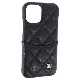 CHANEL iPhone11 iPhone Case Caviar Skin Black CC Auth BA15247V Black