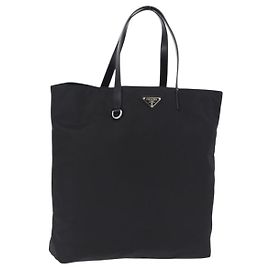 PRADA Tote Bag Nylon Schwarz Silber Auth am12430V Schwarz Silber