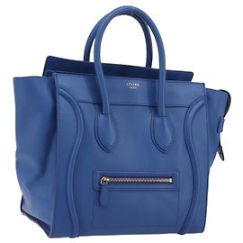 Céline CELINE Luggage Mini Shopper Hand Bag Leather Blue Gold Tone Auth 196396A Bleu Autre
