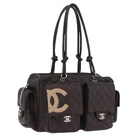 Borsa a mano CHANEL Cambon Line Matelasse in pelle marrone con CC argento Auth 196397SAV Marrone Argento