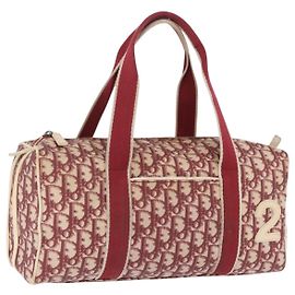 Bolso Boston Christian Dior Trotter PVC Leather Red White Auth 198330 Blanco Roja
