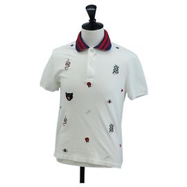 Polo GUCCI Camiseta de manga corta de algodón S Blanco Auth 196745M Blanco