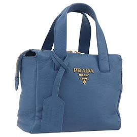 Bolsa PRADA em couro azul e dourado Auth 197335V Azul Dourado