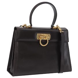 Bolsa Salvatore Ferragamo Gancini em couro 2way Marrom Dourado Auth 197167 Marrom Dourado