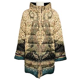 Etro Beige Multi Paisley Printed Quilted Down Puffer Coat Beige