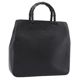 Bolsa de mão GUCCI Bamboo em couro preto e dourado 002 1060 Auth ka5801 Preto Dourado