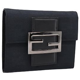 FENDI Zucca Canvas Compact Trifold Wallet Black Auth am12424V Black