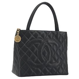 Borsa Tote Standard CHANEL Pelle Caviar Nero Oro CC Auth am12339SAM Nero D'oro