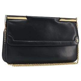 Bolsa de Ombro com Corrente BALLY em Couro Preto e Ouro Auth 196292 Preto Dourado