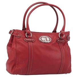 Bolsa Christian Dior em couro vermelho e prata Auth 196646A Prata Vermelho