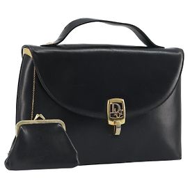 Borsa a mano Christian Dior in pelle di vitello Nera e Dorata Auth 196420 Nero Altro