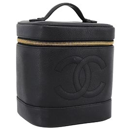 Borsa a mano Vanity CHANEL COCO Mark Pelle Caviar Nero Oro CC Auth 198746V Nero D'oro