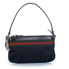Gucci, mala de lona preta com adornos e webbing Preto