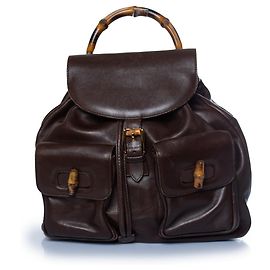 Gucci, mochila de bambu em couro castanho Marrom