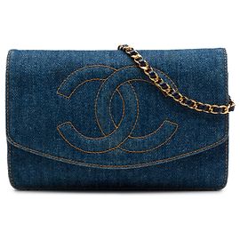 Borsa a tracolla Chanel CC Denim Wallet On Chain Blu Blu