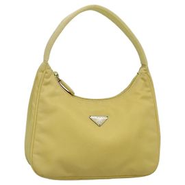 PRADA Accessory Pouch Nylon Yellow Gold Auth 139939A Golden Yellow