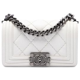 Bolsa Tiracolo Chanel Boy Flap Small em couro de bezerro branco com costura dupla Branco