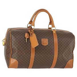 Céline Bolsa Boston CELINE Macadam Canvas PVC Leather Brown Gold Auth 165025V Marrom Dourado