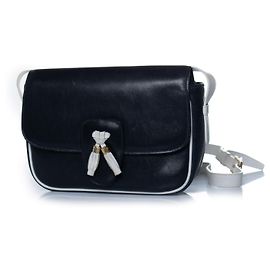 Céline Celine, Bolsa de couro preta com pompom e detalhes brancos Preto Branco
