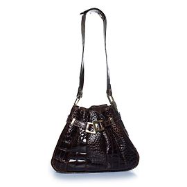 Lancel, brown glazed crocodile leather shoulder bag Brown