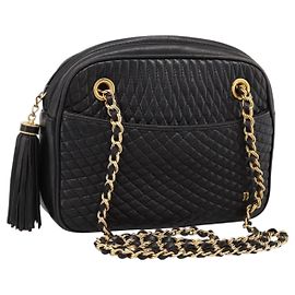 Borsa a tracolla con catena BALLY in pelle nera e oro Auth 196400A Nero Altro