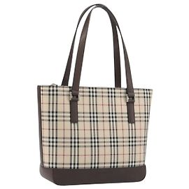 BURBERRY Nova Check Handtasche Canvas Beige Silver Auth 196618A Silber Beige