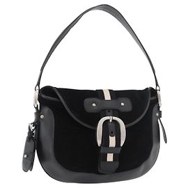 BALLY Shoulder Bag Suede Leather Black Silver Auth sw721A Black Silvery