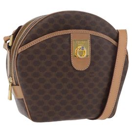 Céline Bolsa de Ombro CELINE Macadam Canvas PVC Leather Brown Gold Auth BSZ634 Marrom Dourado