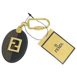 FENDI Pecan Canvas Key Holder Black Brown Auth ac3485 Brown Black