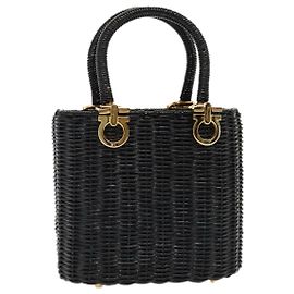 Borsa Salvatore Ferragamo Gancini in vimini nera e oro Auth 90245AM Nero D'oro